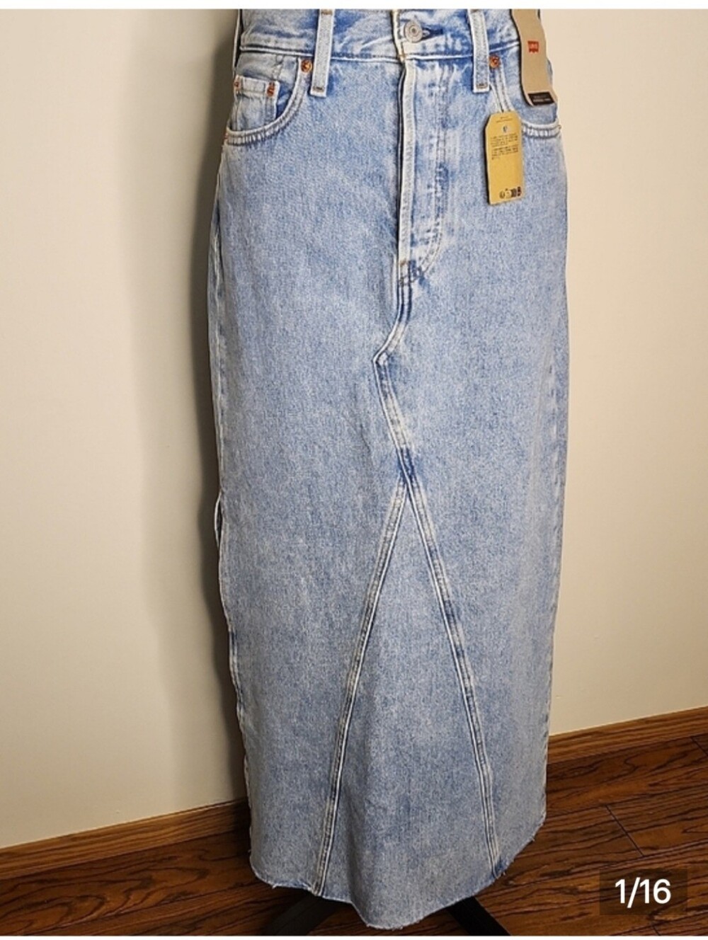 Levi's Denim Maxi Skirt Size 28 High Rise Light Wash Y2K Side Slit Cotton F